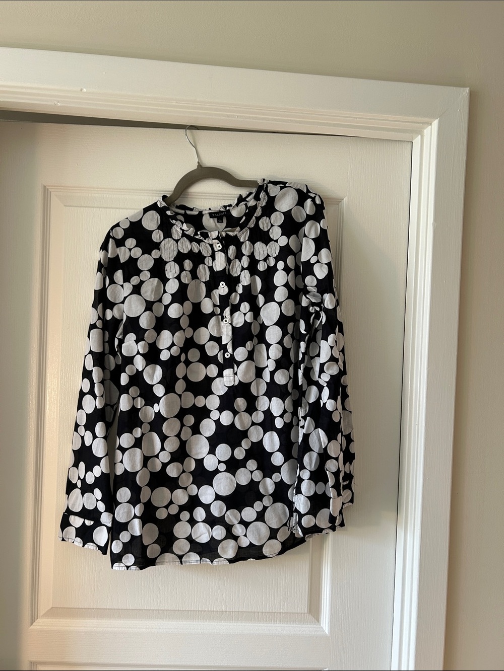 Talbots Black and White Polka Dot Button-Front Blouse Size L